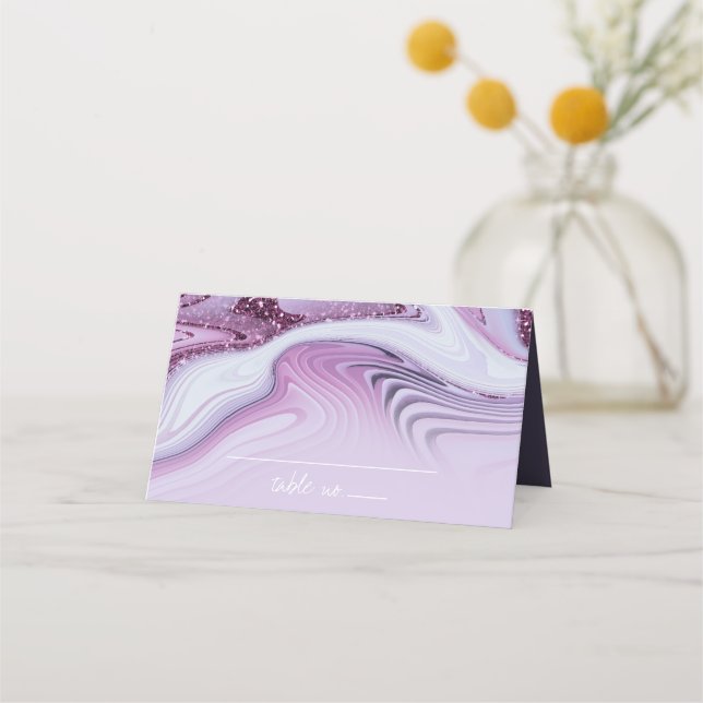 Abstrakter Glitzer Strata Wedding Lilac ID903 Platzkarte (Vorderseite)