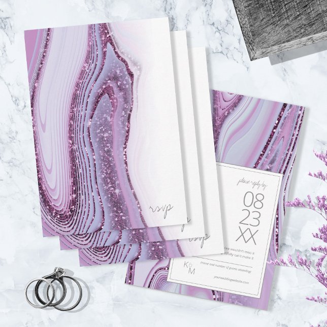 Abstrakter Glitzer Strata Wedding Lilac ID903 RSVP Karte (Von Creator hochgeladen)
