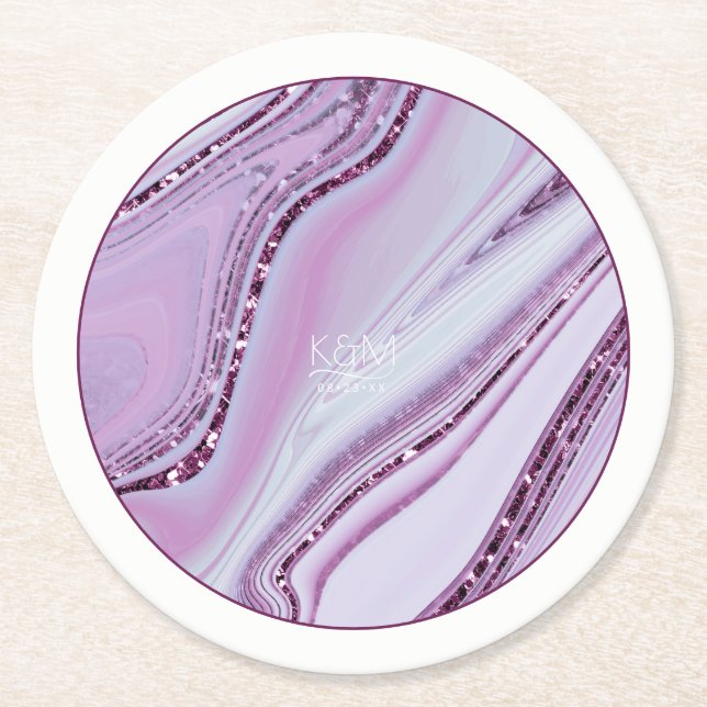 Abstrakter Glitzer Strata Wedding Lilac ID903 Runder Pappuntersetzer (Vorderseite)