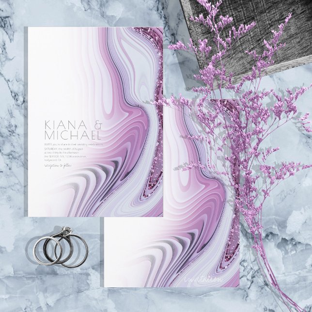 Abstrakter Glitzer Strata Wedding Lilac/Wht ID903 Einladung (Von Creator hochgeladen)