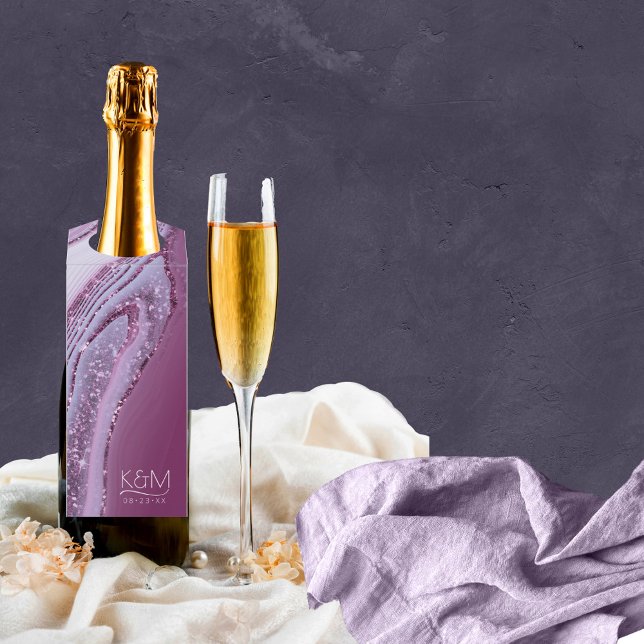 Abstrakter Glitzer Strata Wedding Plum ID903 Flaschenanhänger (Wine Bottle In Situ)