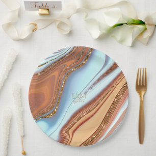 Abstrakter Glitzer Strata Wedding SW ID903 Pappteller