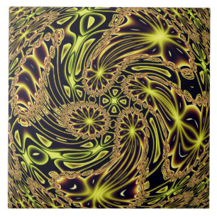 Abstrakter Glückstanz Neon Gold Fraktal Kunst Fliese