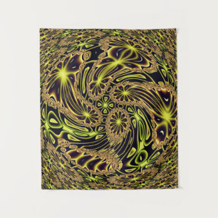 Abstrakter Glückstanz Neon Gold Fraktal Kunst Wandteppich