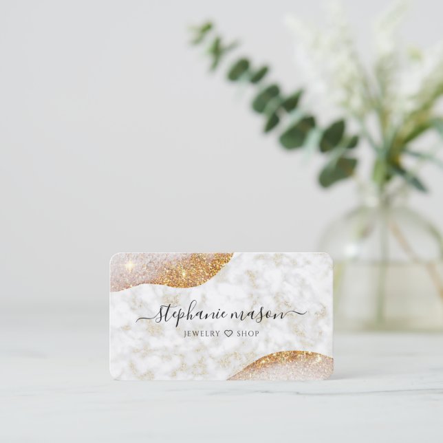 Abstrakter Gold Glitzer Eleganter weißer Marmor Mo Visitenkarte (Stehend Vorderseite)