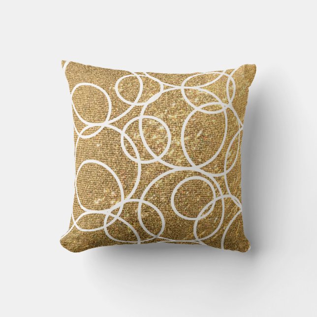 Abstrakter Gold-Glitzer für geometrische weiße Kre Kissen (Vorderseite)