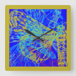 Abstrakter Goldbarmherziger Blauer Teig Quadratische Wanduhr