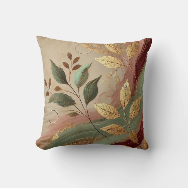 Abstrakter Golden-Olive-Leaf-Kunststil 5 Kissen (Vorderseite)