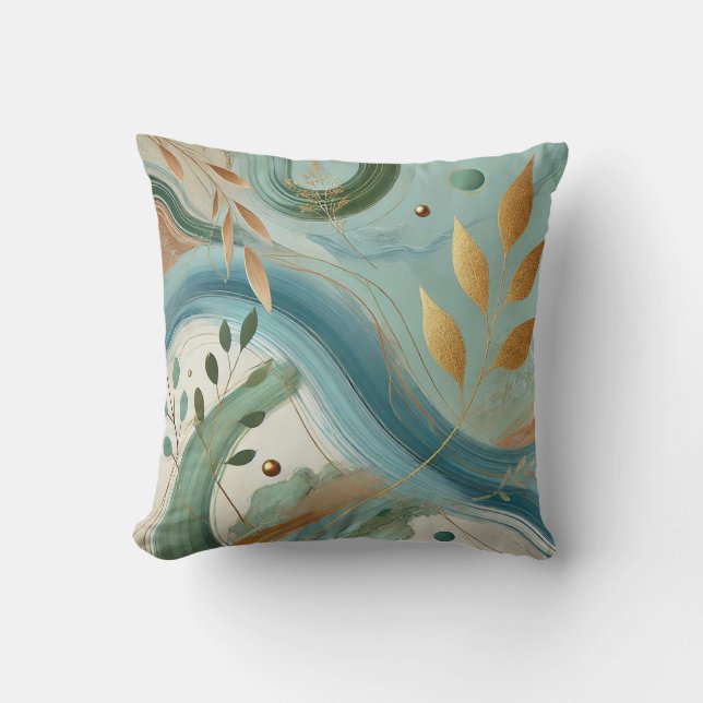 Abstrakter, goldener Leaf-Kunststil 9 Kissen (Vorderseite)