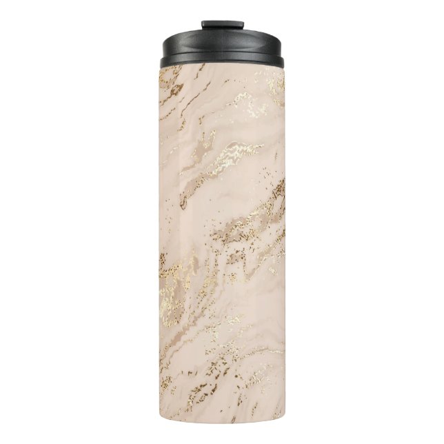Abstrakter Goldmarmor mit Glitzer-Wellen Thermosbecher (Vorderseite)