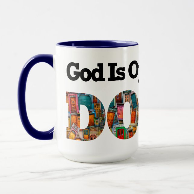 Abstrakter Gott eröffnet neue Türen Muster Blau Mo Tasse (Links)