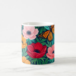 Abstrakter Gouache-Anemonen-Schmetterlings-Kaffeeb Kaffeetasse