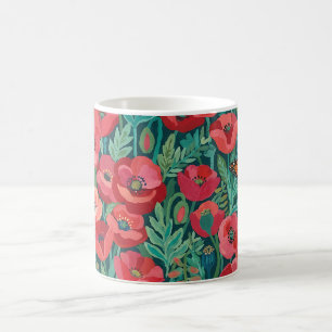 Abstrakter Gouache-Mohn-Schmetterlings-Kaffeebeche Kaffeetasse