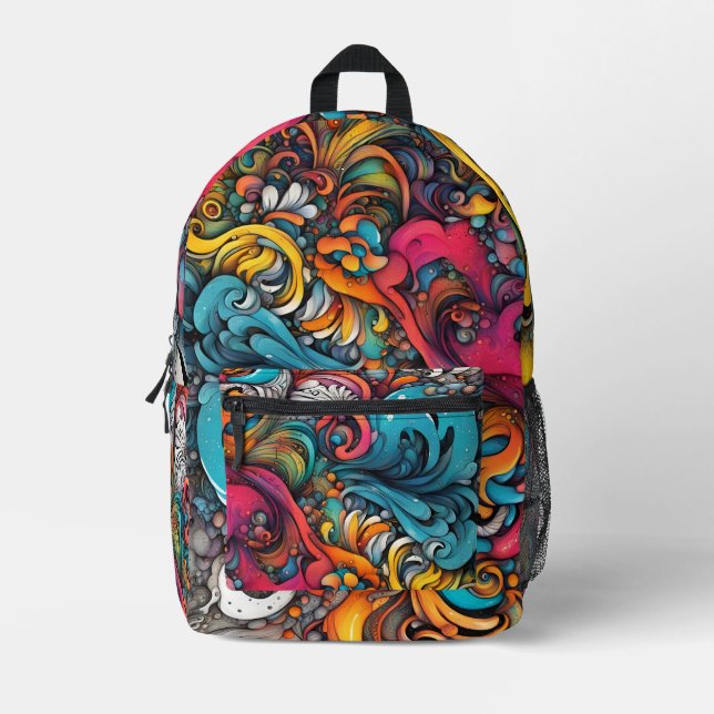 Abstrakter Graffiti-Muster Splash Art Bedruckter Rucksack (Vorderseite)