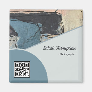Abstrakter Graugrauer QR-Code für gemischte Medien Magnet