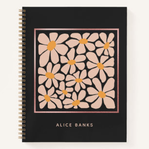 Abstrakter Groovy Daisy & Rose-Goldrahmen Notizbuch