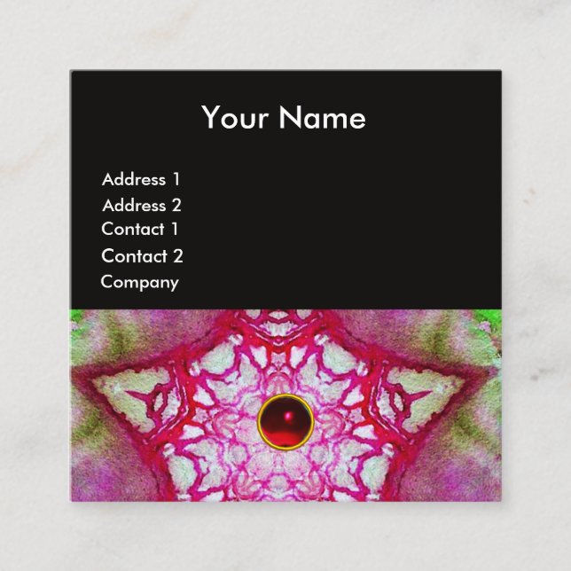 ABSTRAKTER GRÜNER ROTER STAR, RUBY GEMSTONE MONOGR QUADRATISCHE VISITENKARTE (Vorderseite)