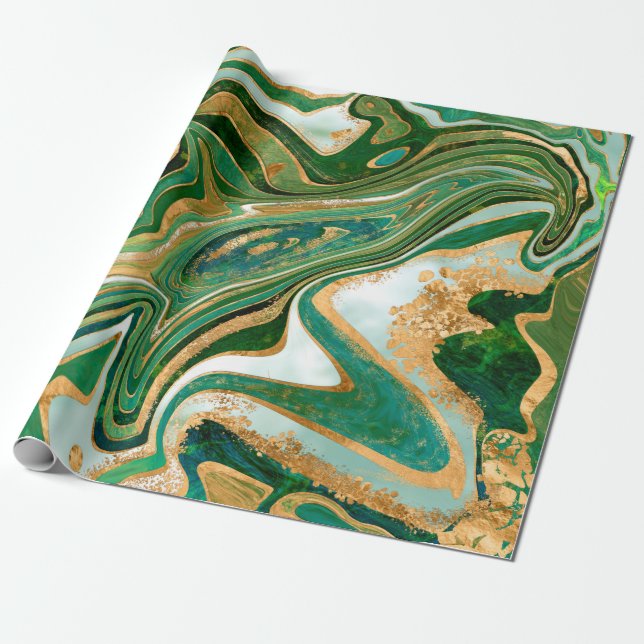 Abstrakter grüner und goldfarbener Marmor Geschenkpapier (Ungerollt)