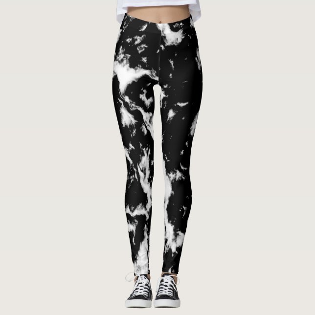 Abstrakter Grunge-Marmor - Schwarz-Weiß-Sammlung Leggings (Vorderseite)