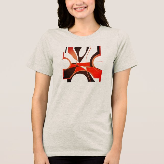 Abstrakter, heller Red Tan Black MCM Look Geometri Tri-Blend Shirt (Vorderseite)