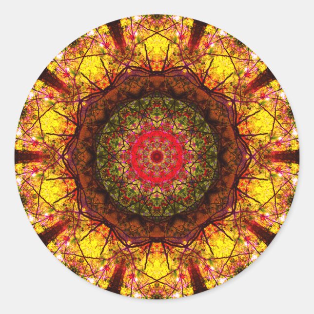 Abstrakter Herbst | Farbenfrohe Mandala Runder Aufkleber (Vorderseite)