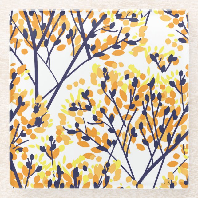 Abstrakter Herbstbaum Modernes Muster Glasuntersetzer (Vorderseite)