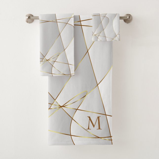 Abstrakter Hintergrund in Weiß und Gold Badhandtuch Set (Insitu)