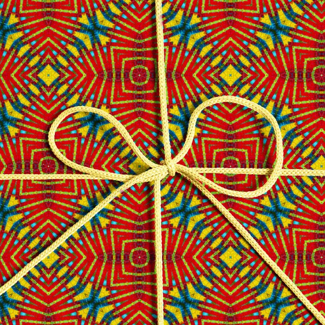 Abstrakter Hippie Red & Yellow Floral Ethnic Triba Geschenkpapier (Von Creator hochgeladen)