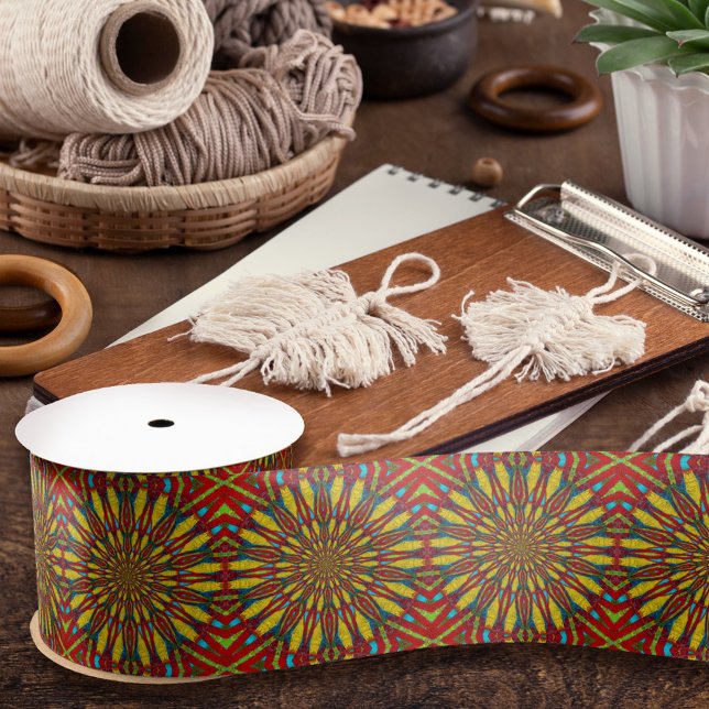 Abstrakter Hippie Red & Yellow Floral Ethnic Triba Satinband (Von Creator hochgeladen)