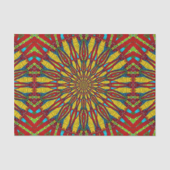 Abstrakter Hippie Red & Yellow Floral Ethnic Triba Seidenpapier (Vorderseite)