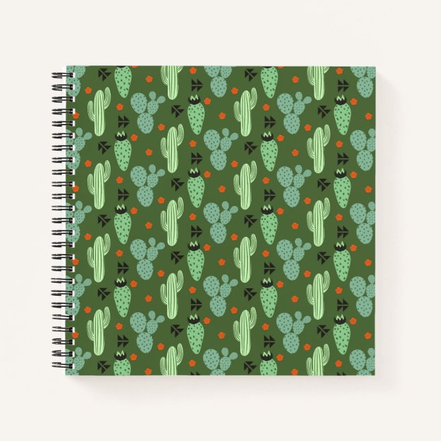 Abstrakter Hipster Cactus Desert Pattern Notizbuch (Vorderseite)