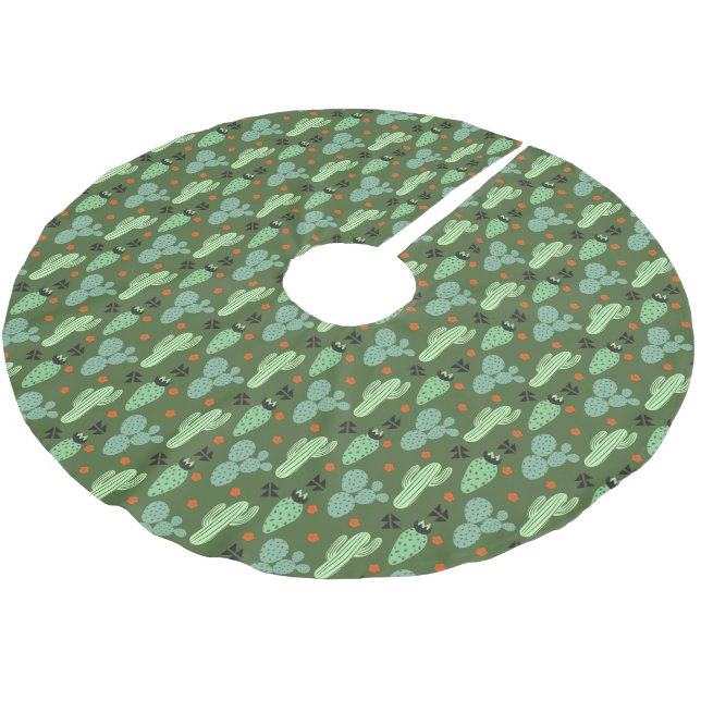 Abstrakter Hipster Kaktus Wüstenmuster Polyester Weihnachtsbaumdecke (Schrägansicht)