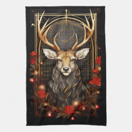 Abstrakter Hirschstag Moderner Antler Blume Kranz Geschirrtuch