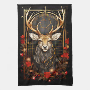 Abstrakter Hirschstag Moderner Antler Blume Kranz Geschirrtuch