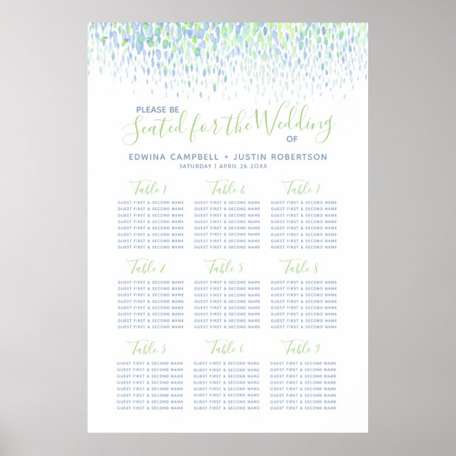 Abstrakter Hochzeitstisch für grünes Blau Poster (Vorne)