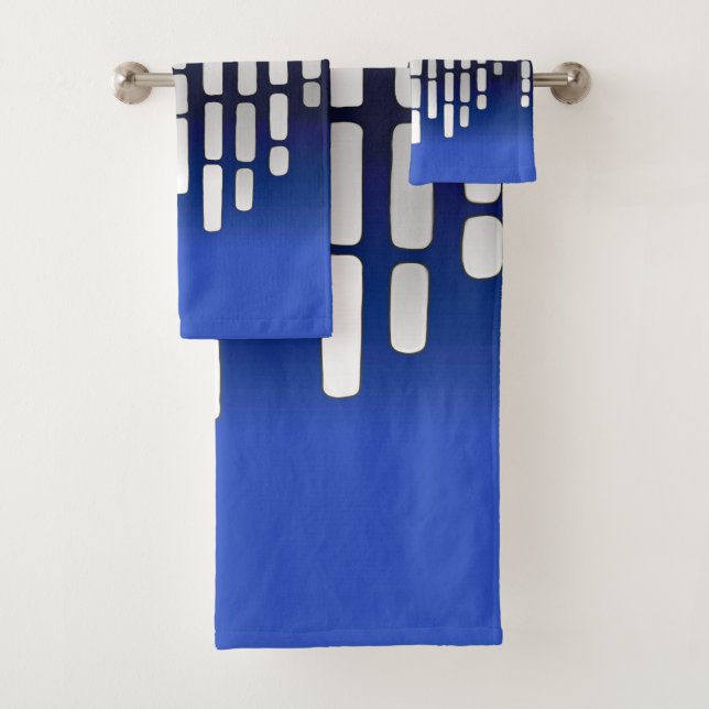 Abstrakter Horizont, marineblau, weiß, hellgrau Badhandtuch Set (Insitu)