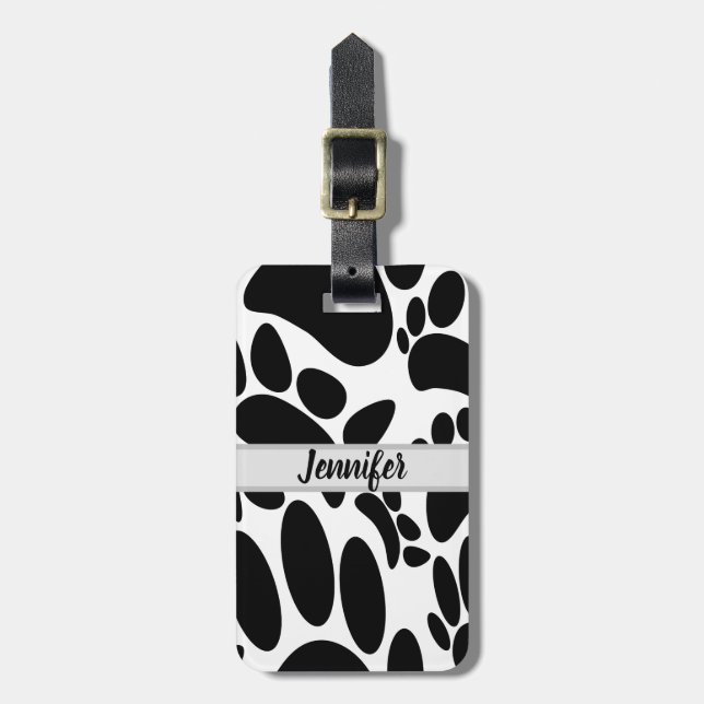 Abstrakter Hund Pawprint Weißer Individuelle Name Gepäckanhänger (Vorderseite vertikal)