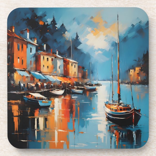 Abstrakter impressionistischer Hafen bei Sonnenunt Getränkeuntersetzer (Vorderseite)
