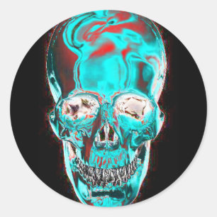Abstrakter Indiglo Skull 2 Runder Aufkleber