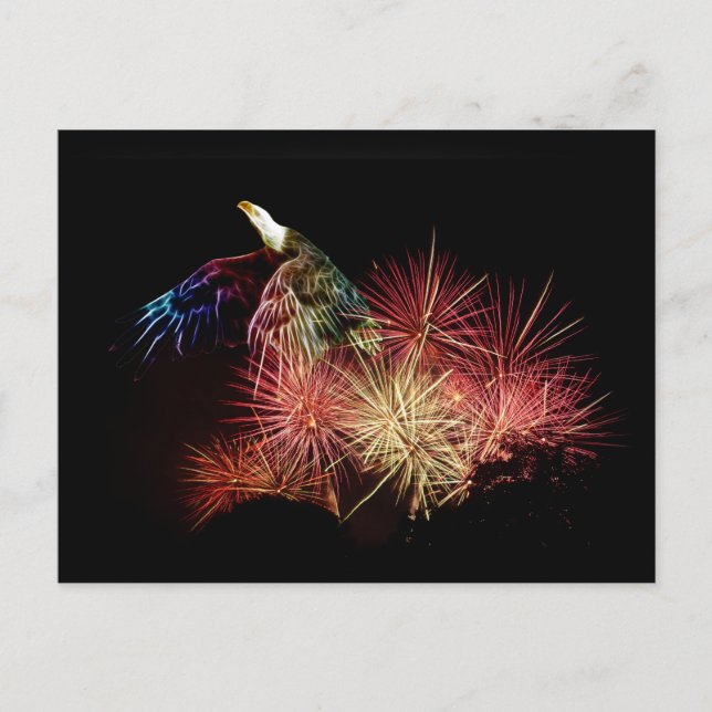 Abstrakter kahler Adler und Feuerwerke Postkarte (Vorderseite)