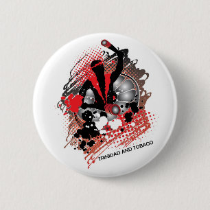 Abstrakter Karneval Panman in Rot-Weiß und Schwarz Button