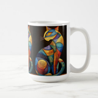 Abstrakter Katzenkaffeebecher – Farbige Geometrie Kaffeetasse