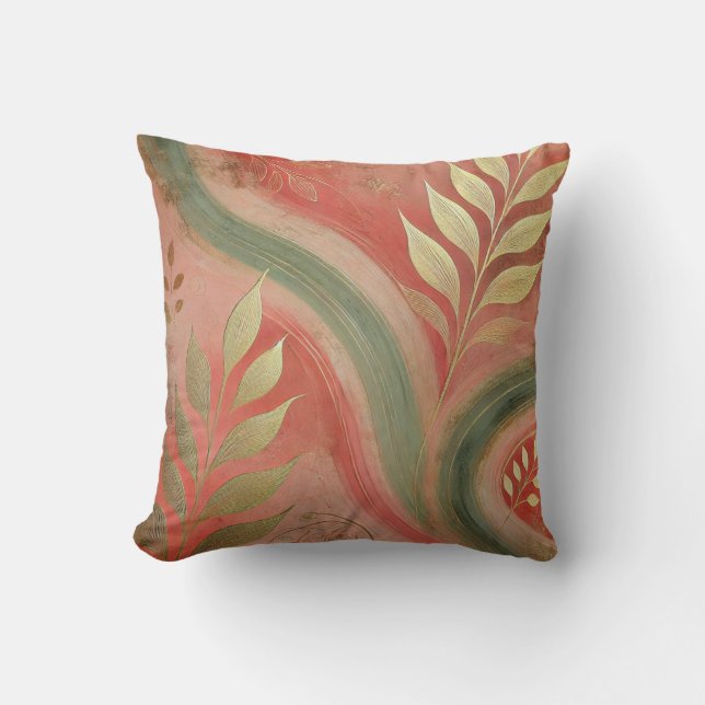 Abstrakter Korallenstil-Goldener Leaf-Kunststil 20 Kissen (Vorderseite)