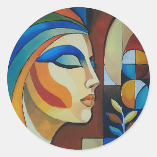 Abstrakter kubistischer Frauenkunst-Rundsticker Runder Aufkleber