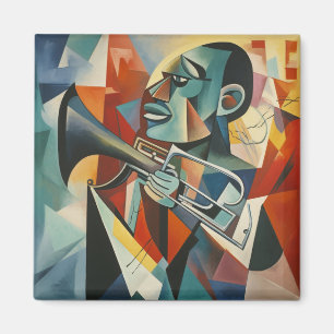 Abstrakter kubistischer Jazztrompeter Magnet