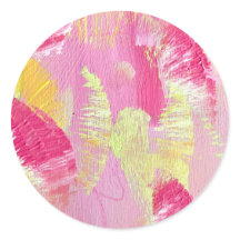 Abstrakter Kunstaufkleber in Rosa und Gelb