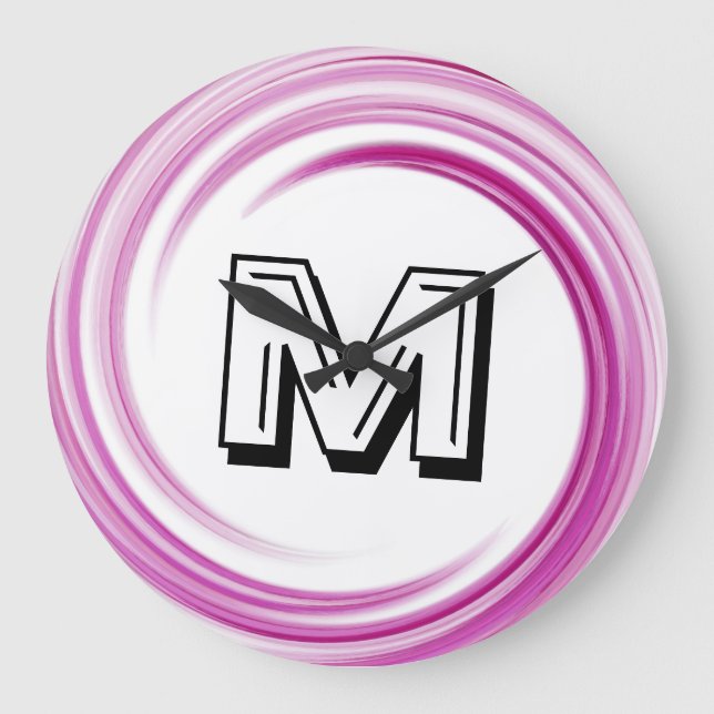 Abstrakter Lavendel Swirl Monogramm Große Wanduhr (Vorderseite)