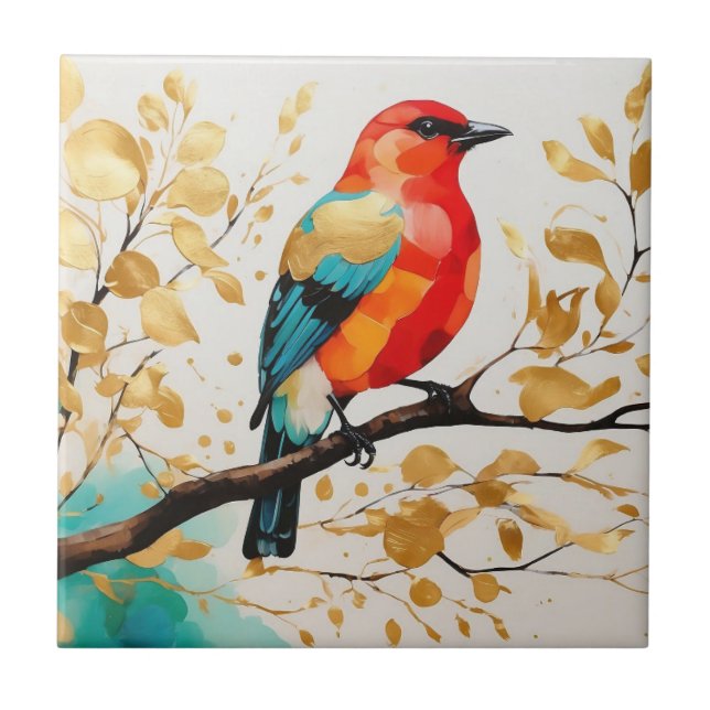 Abstrakter, lebendiger Songbird auf den goldenen B Fliese (Vorderseite)