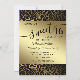 Abstrakter Leoparden, goldfarben, süß 16 invit Einladung