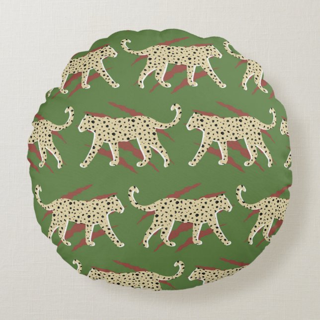 Abstrakter Leopardengeweih mit Animal Sk Rundes Kissen (Vorderseite)
